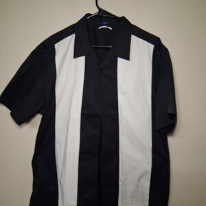 Men's Black and White Casual Button Down Shirt